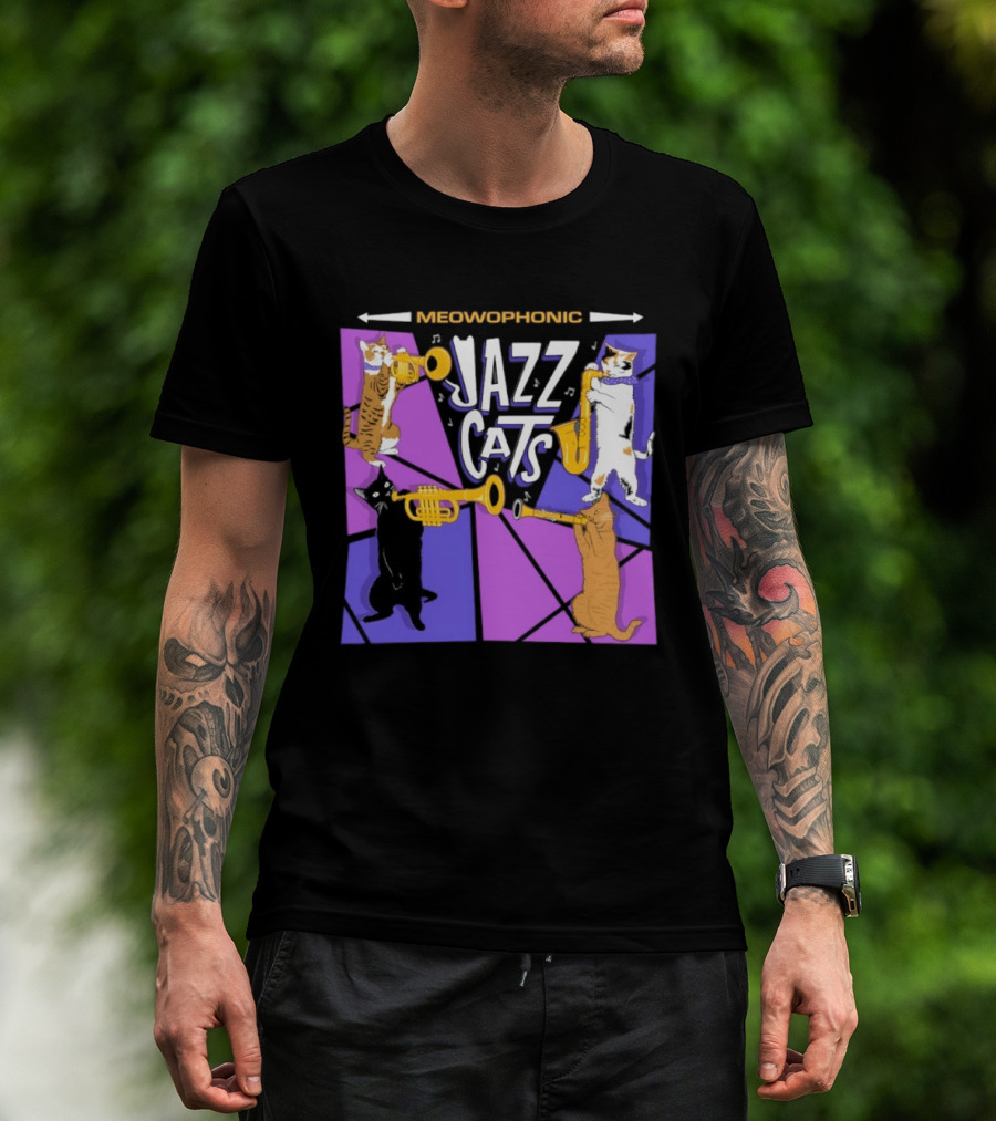 Meowophonic Jazz Cats Playing Trumpets And Saxophones T-Shirt