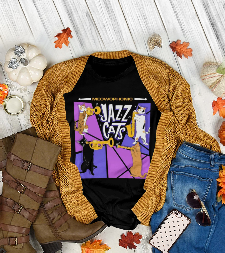 Meowophonic Jazz Cats Playing Trumpets And Saxophones T-Shirt