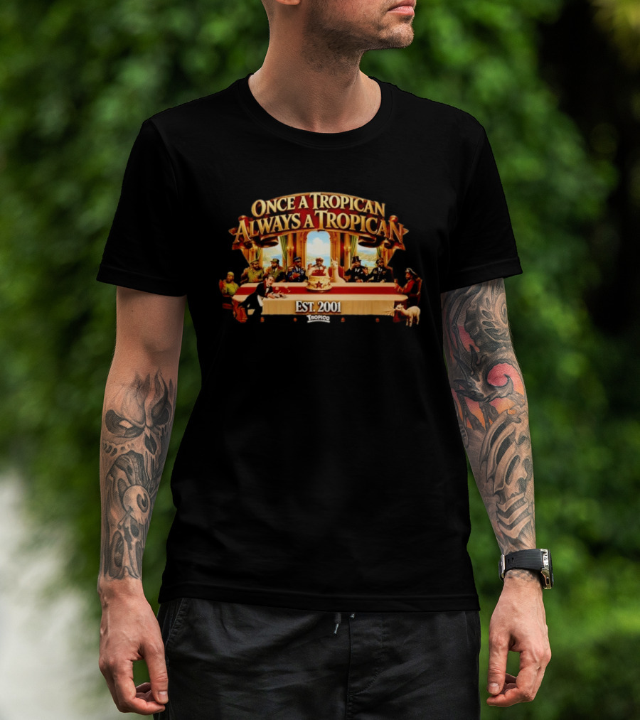 Once A Tropican Always A Tropican Tropico Est 2001 Vintage Table Gathering Scene T-Shirt