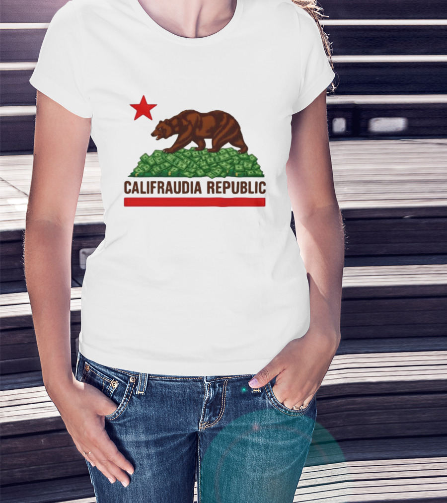 CalifraudIA Republic Bear On Money With Red Star T-Shirt