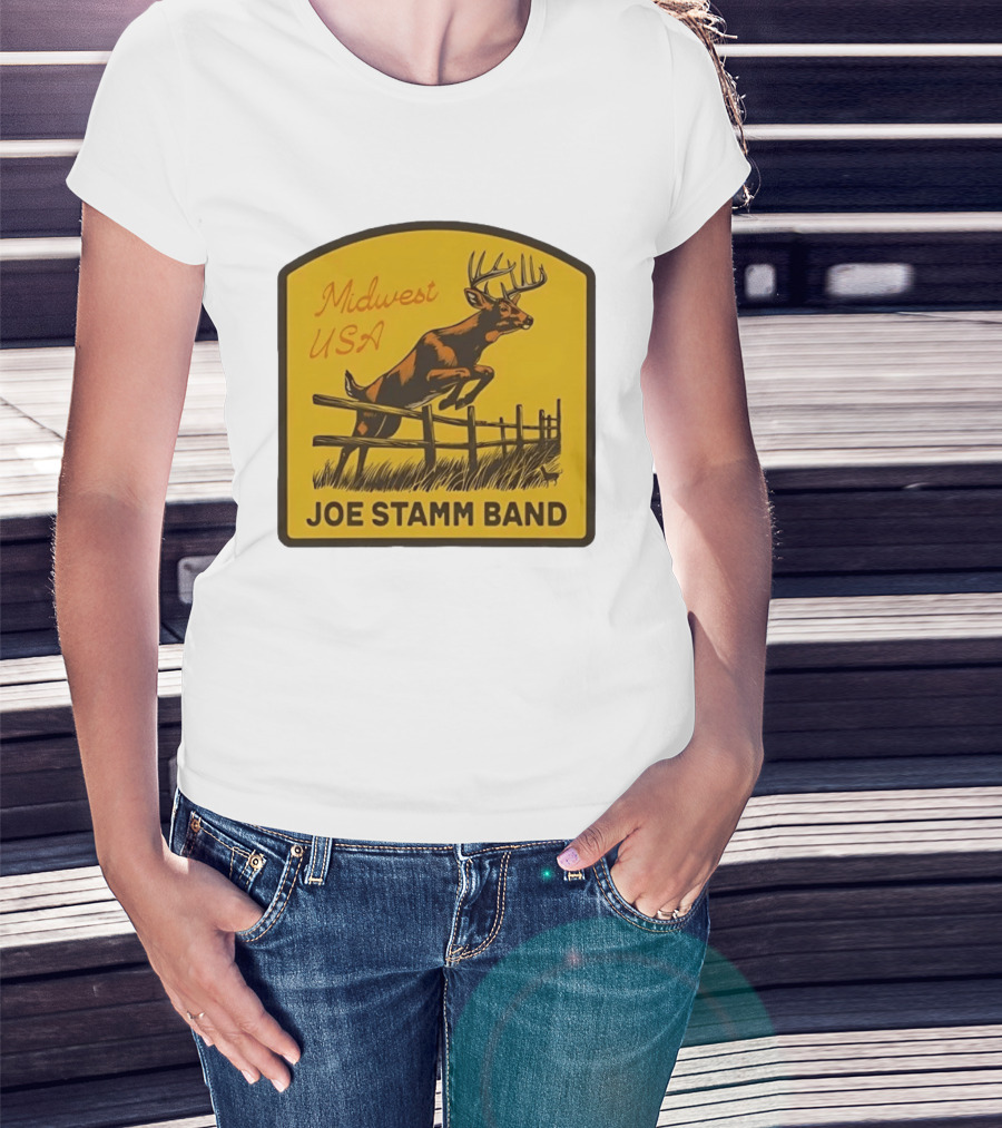 Joe Stamm Band Midwest USA Deer Jumping Fence Over Farm Field T-Shirt