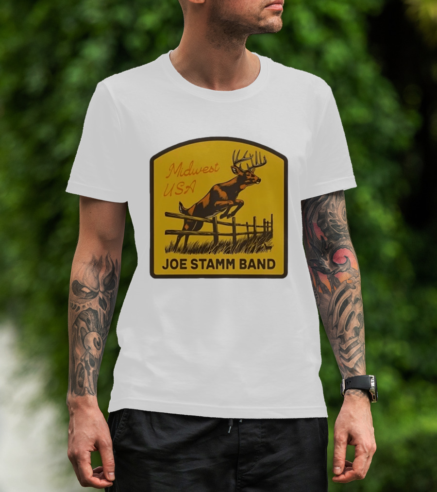 Joe Stamm Band Midwest USA Deer Jumping Fence Over Farm Field T-Shirt
