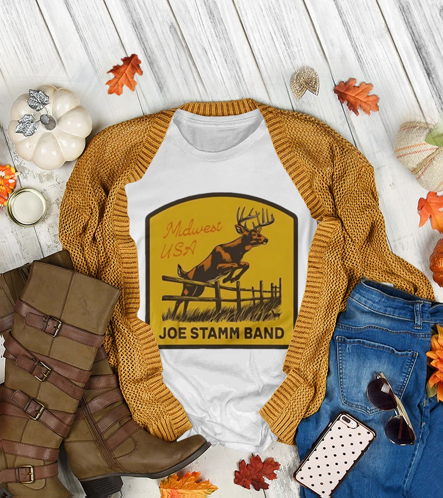 Joe Stamm Band Midwest USA Deer Jumping Fence Over Farm Field T-Shirt