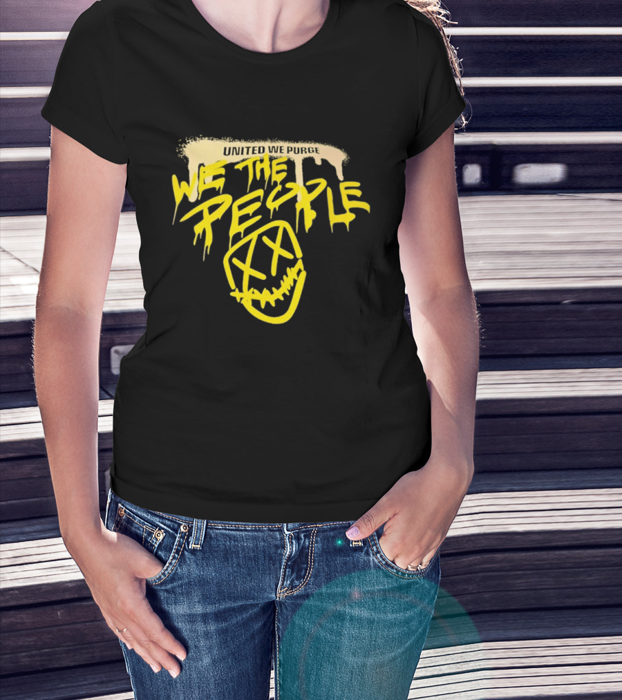 United We Purge We The People Horror Movie Mask Dripping Yellow T-Shirt