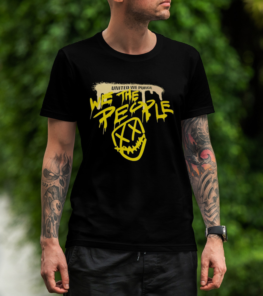United We Purge We The People Horror Movie Mask Dripping Yellow T-Shirt
