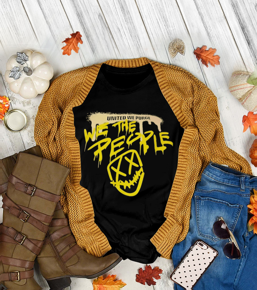 United We Purge We The People Horror Movie Mask Dripping Yellow T-Shirt