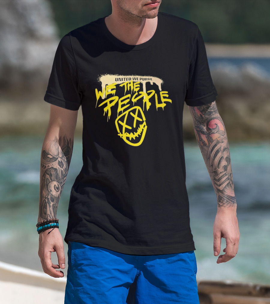 United We Purge We The People Horror Movie Mask Dripping Yellow T-Shirt