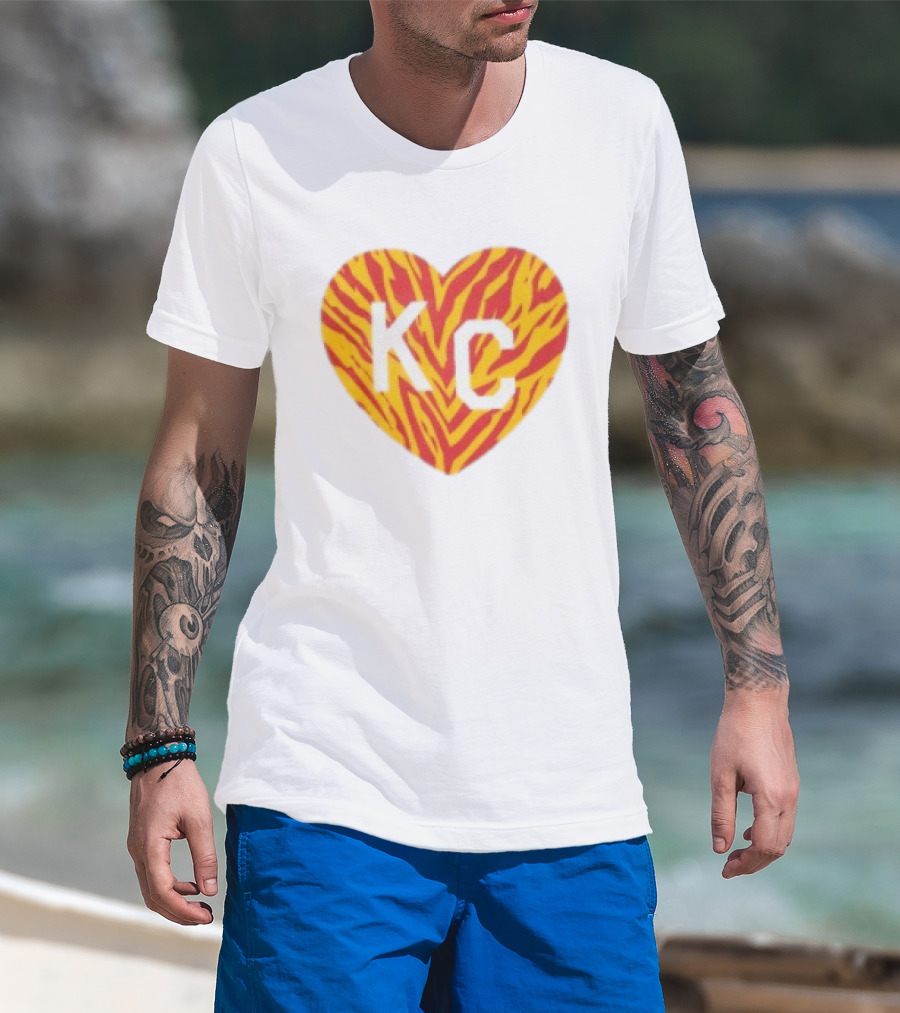 Made In KC Red Yellow Stripes Heart Charlie Hustle T-Shirt