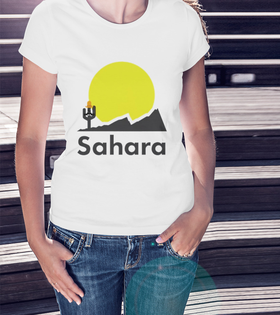 Sahara Desert Cactus Pixel Art With Sombrero Sunset Scene T-Shirt