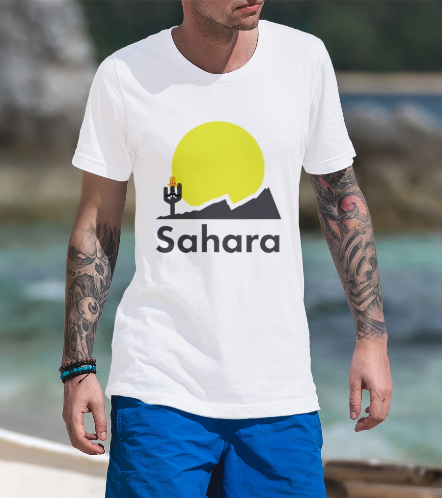 Sahara Desert Cactus Pixel Art With Sombrero Sunset Scene T-Shirt