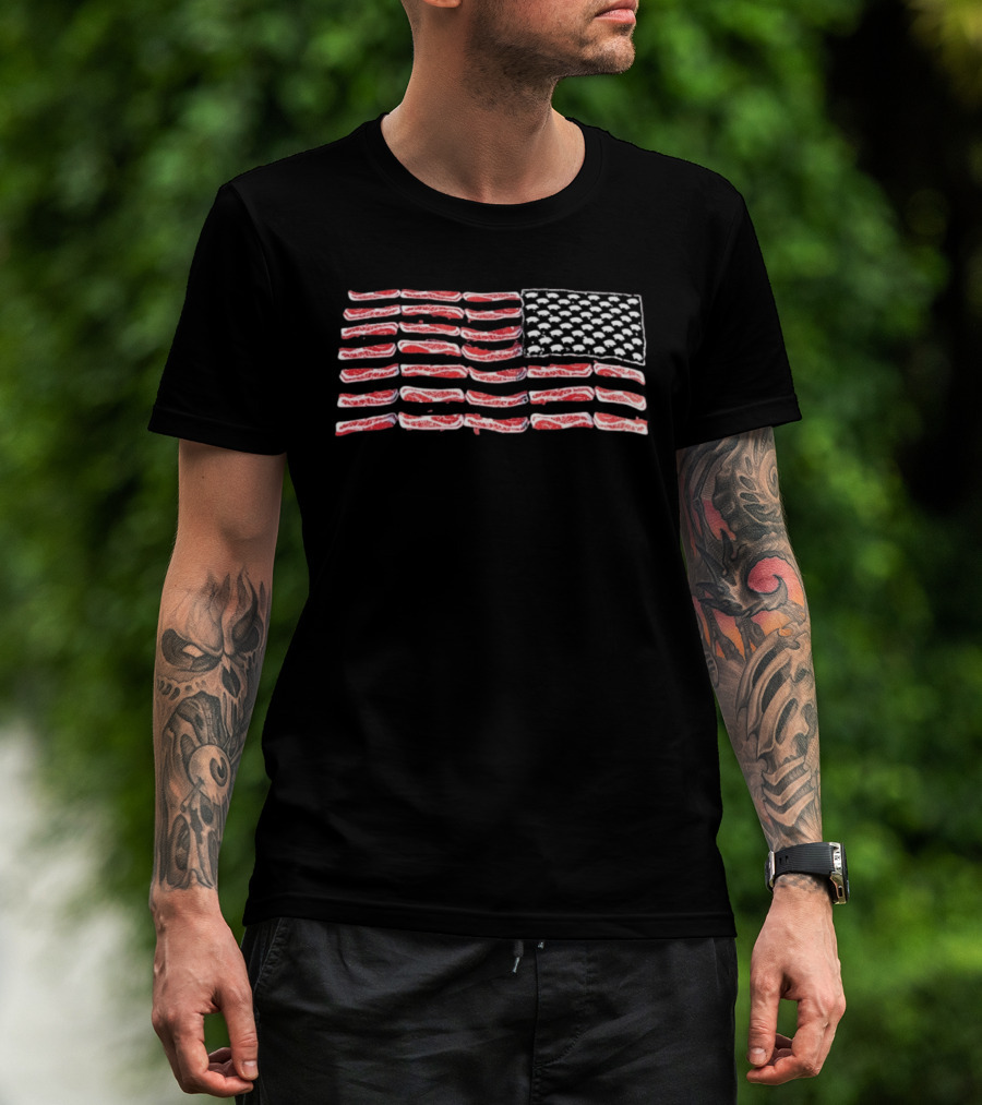 American Flag Bacon Strips With Pigs Pork Lover T-Shirt