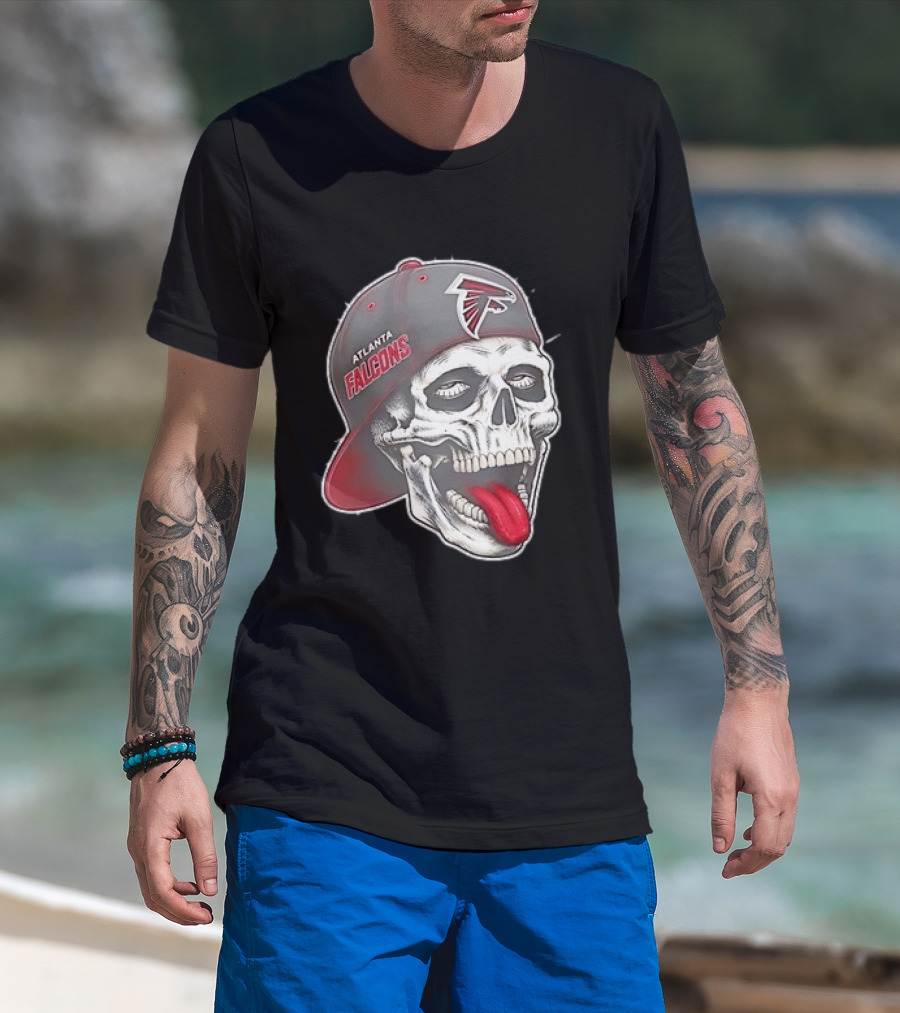 Atlanta Falcons Skull Cap Tongue Out Sports Fan T-Shirt