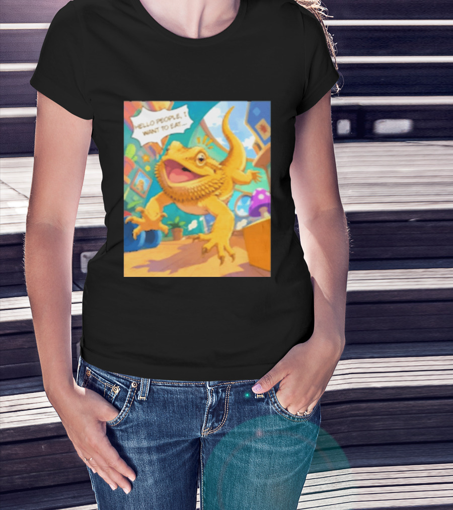 Bearded Dragon Hello People I Want To Eat Funny Lizard Cartoon T-Shirt