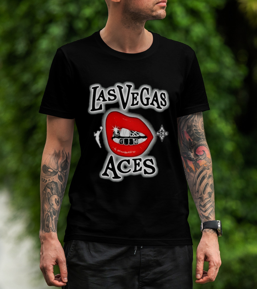 Las Vegas Aces Playa Society Lips WNBA Basketball T-Shirt