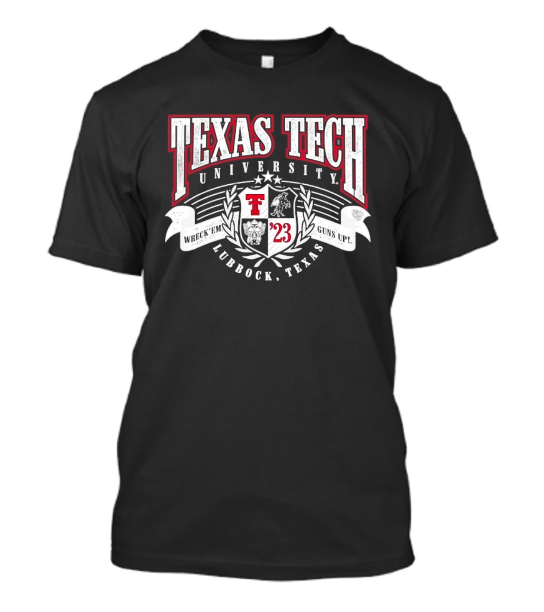 Texas Tech University Wreck 'Em Guns Up '23 Lubbock Texas Emblem Crest T-Shirt