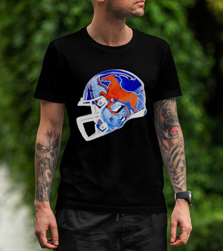 Denver Broncos Horse Helmet Blue And Orange NFL Team Gear T-Shirt