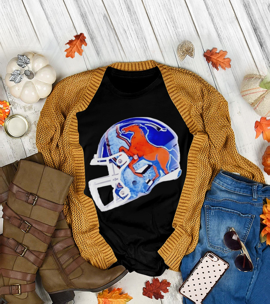 Denver Broncos Horse Helmet Blue And Orange NFL Team Gear T-Shirt