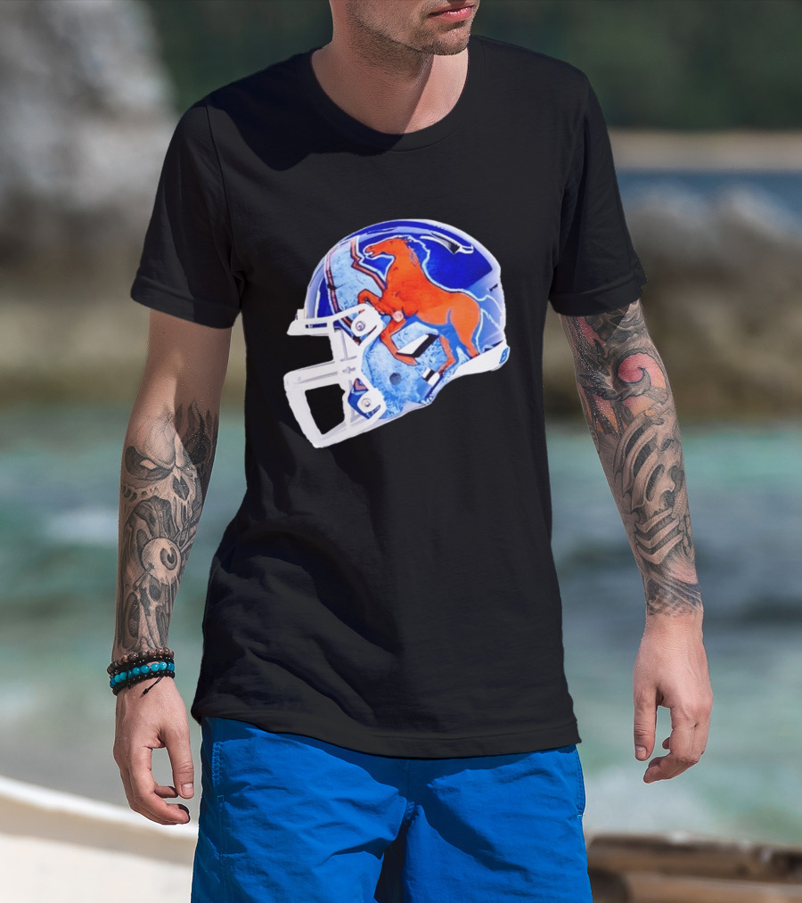 Denver Broncos Horse Helmet Blue And Orange NFL Team Gear T-Shirt