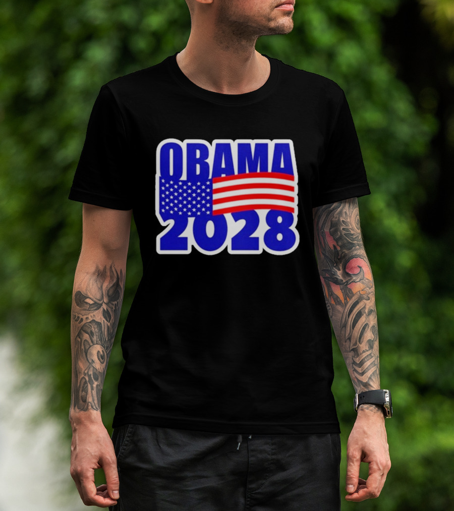 Obama 2028 American Flag Campaign T-Shirt