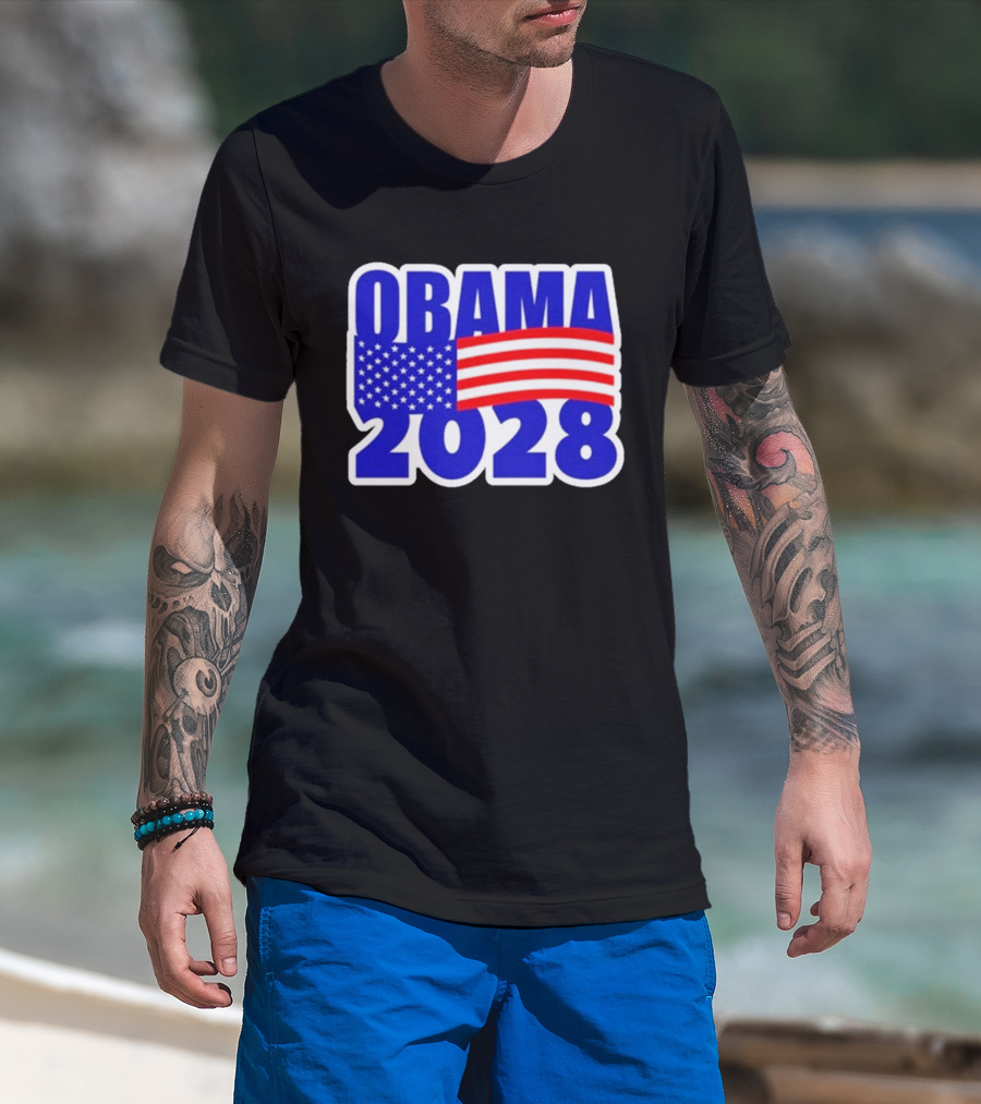 Obama 2028 American Flag Campaign T-Shirt