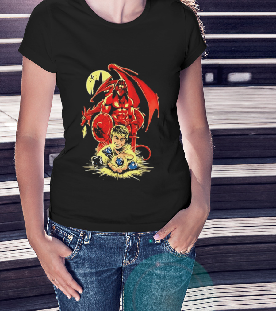 Dungeons And Dragons Player With Red Dragon And Blue Dice Adventure T-Shirt