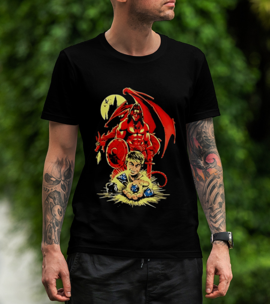 Dungeons And Dragons Player With Red Dragon And Blue Dice Adventure T-Shirt