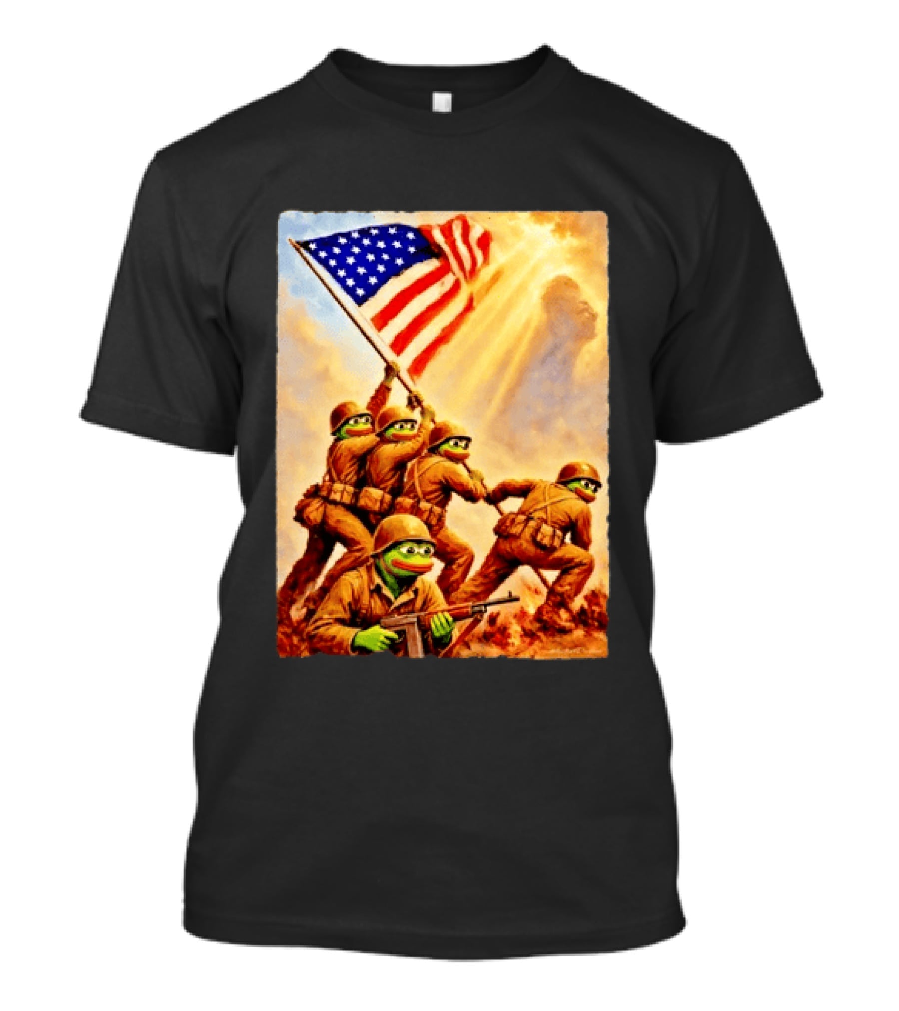Pepe The Frog American Flag Soldiers Together We Win WWII Iwo Jima Memorial T-Shirt