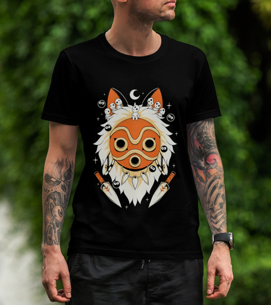 Princess Mononoke Mask Kodama Spirits Crescent Moon Daggers T-Shirt