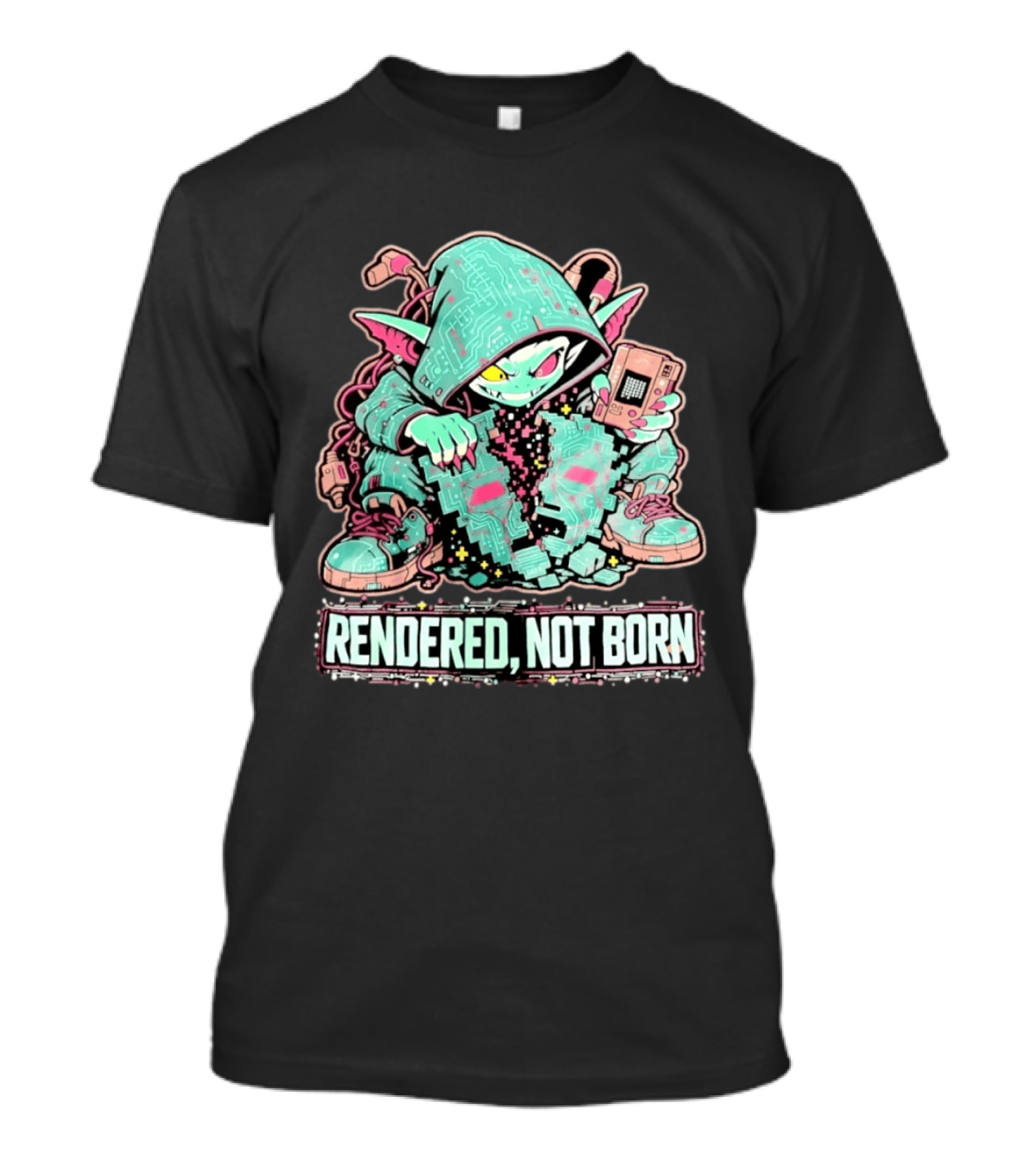 Rendered Not Born Cyber Goblin Gamer Cyberpunk Game Console T-Shirt