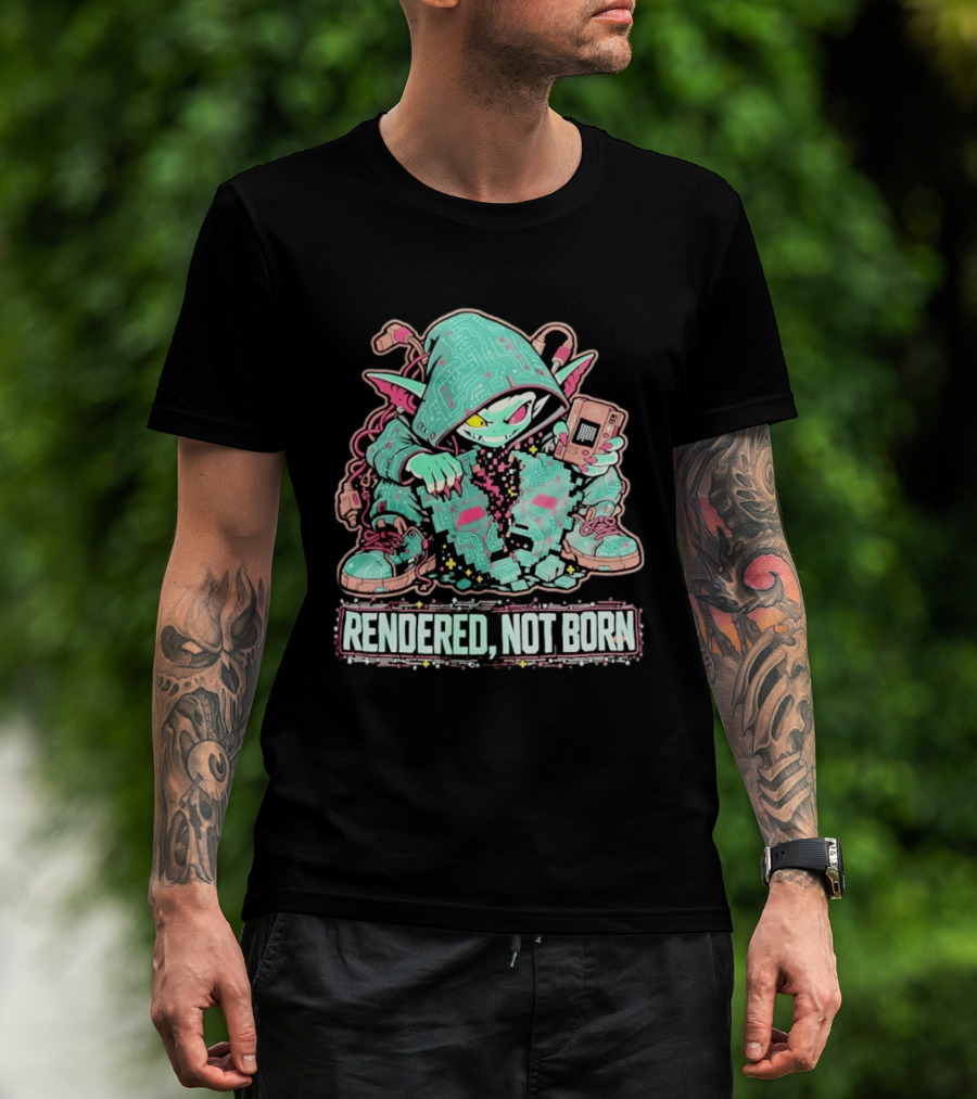 Rendered Not Born Cyber Goblin Gamer Cyberpunk Game Console T-Shirt