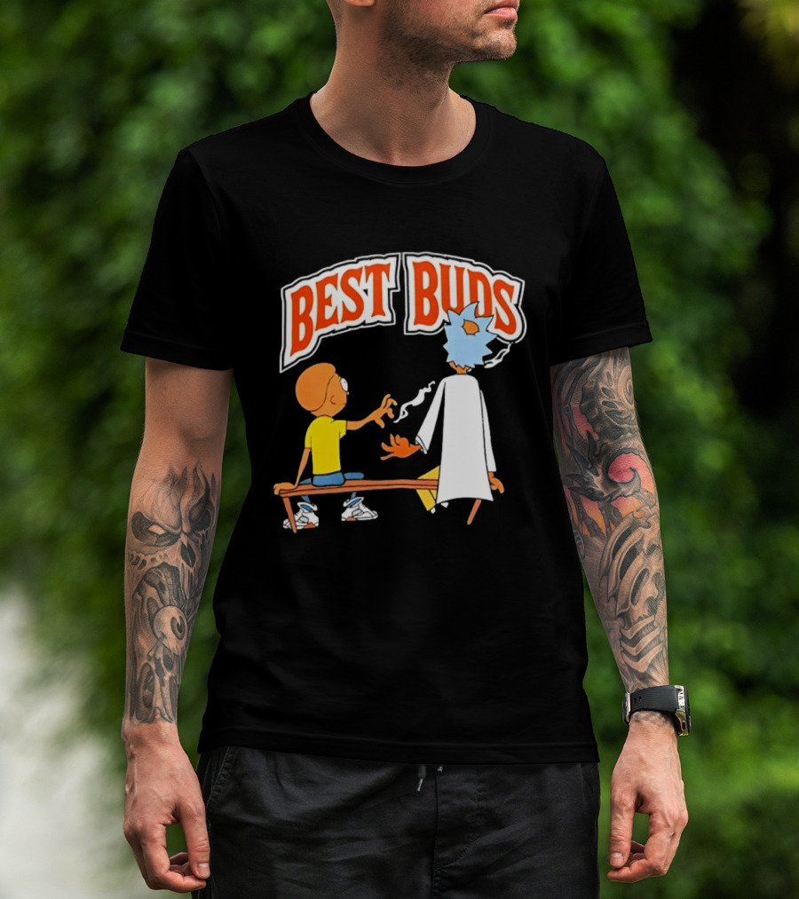 Rick And Morty Best Buds Adult Swim Cartoon Smoking Bench Scene T-Shirt