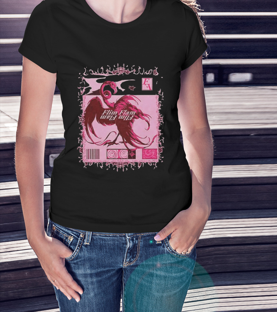 Flim Flam Flamingo Barcode Pink Swirl Border T-Shirt