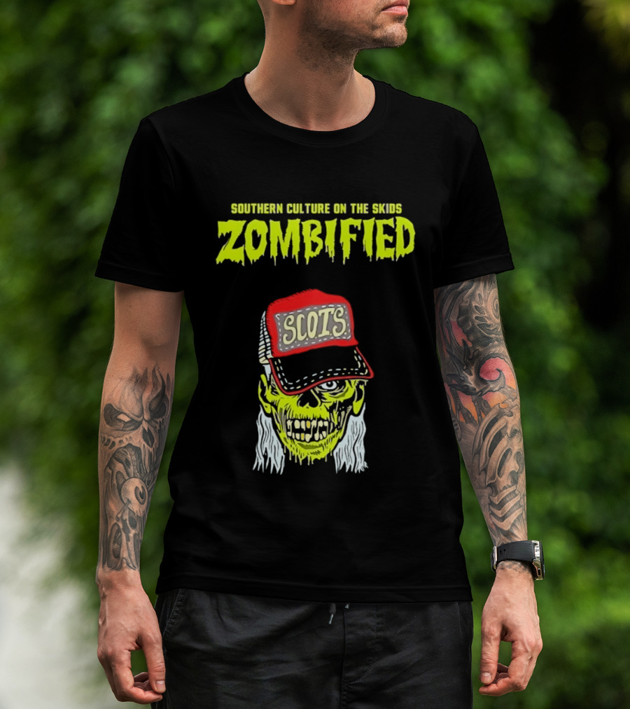Southern Culture On The Skids Zombified Scots Skeleton With Red Cap T-Shirt
