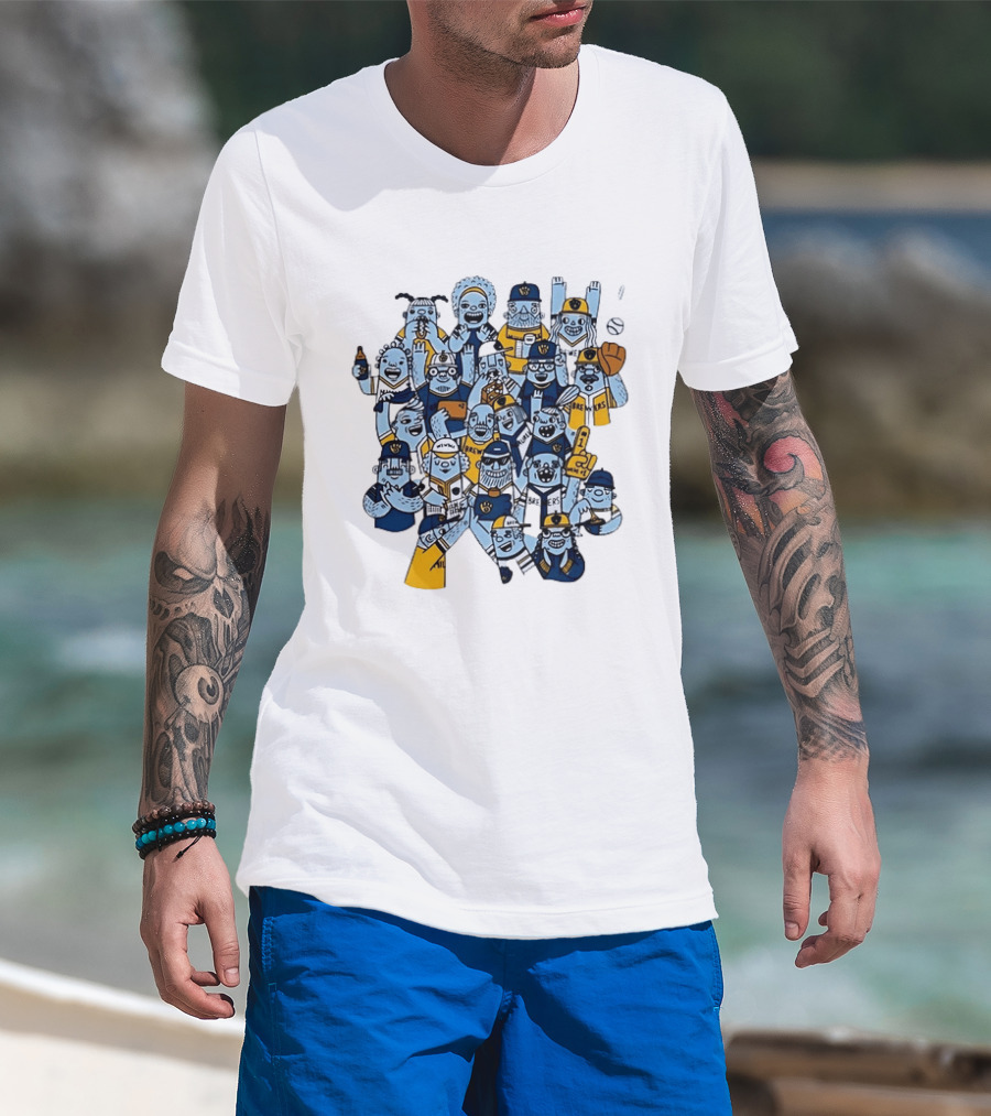 Milwaukee Brewers Fan Cartoon Characters Baseball Crowd T-Shirt
