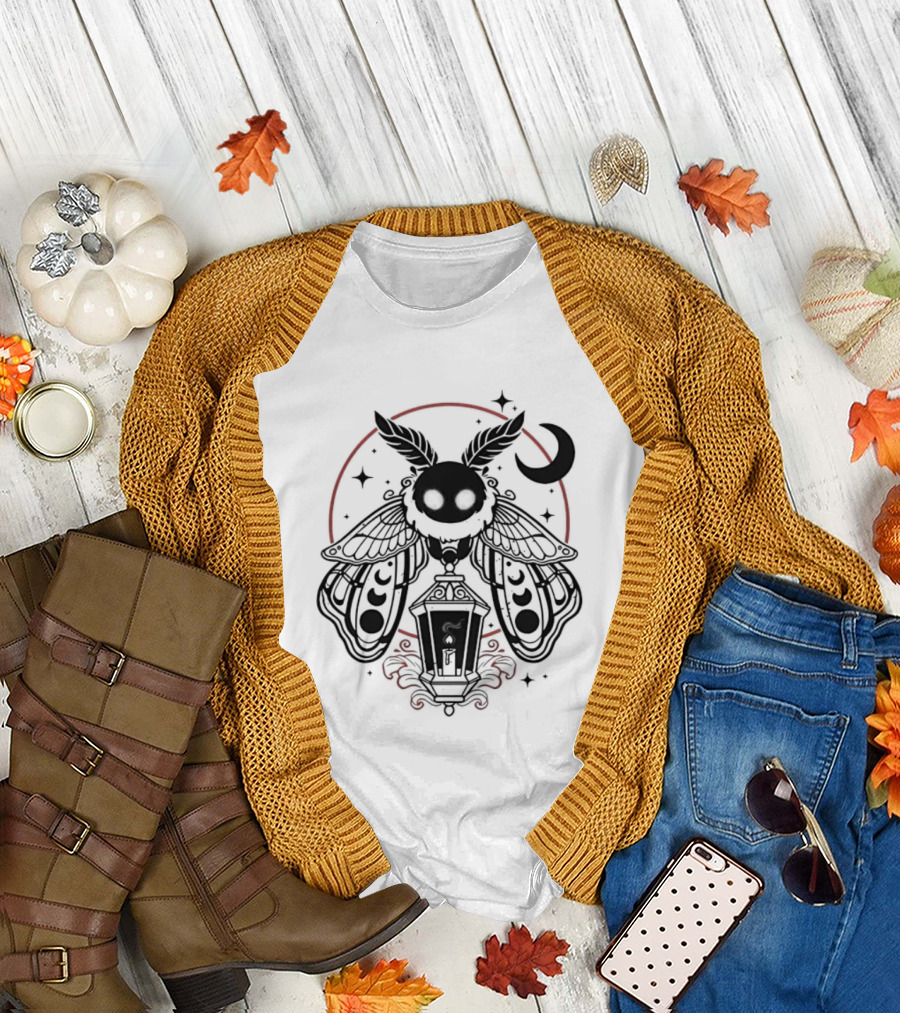 Moth Lantern Moon Occult Gothic Mystical Symbolism T-Shirt