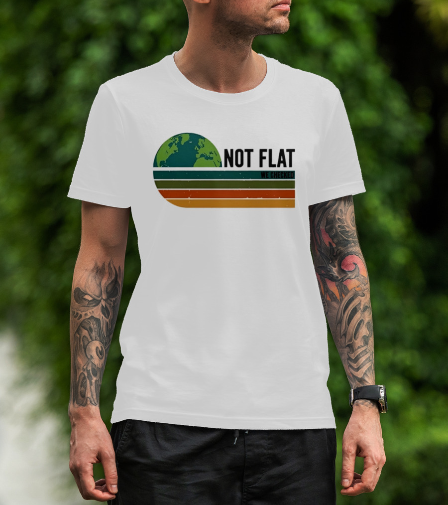 Not Flat We Checked Earth Globe Retro Stripes T-Shirt