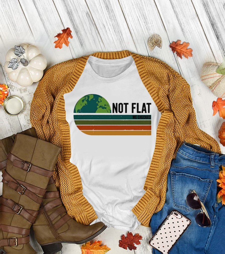 Not Flat We Checked Earth Globe Retro Stripes T-Shirt