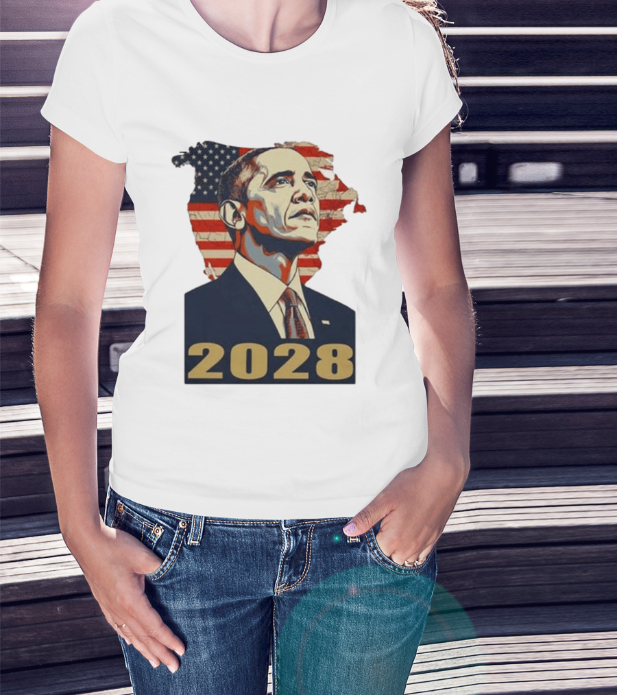 Obama 2028 With American Flag T-Shirt