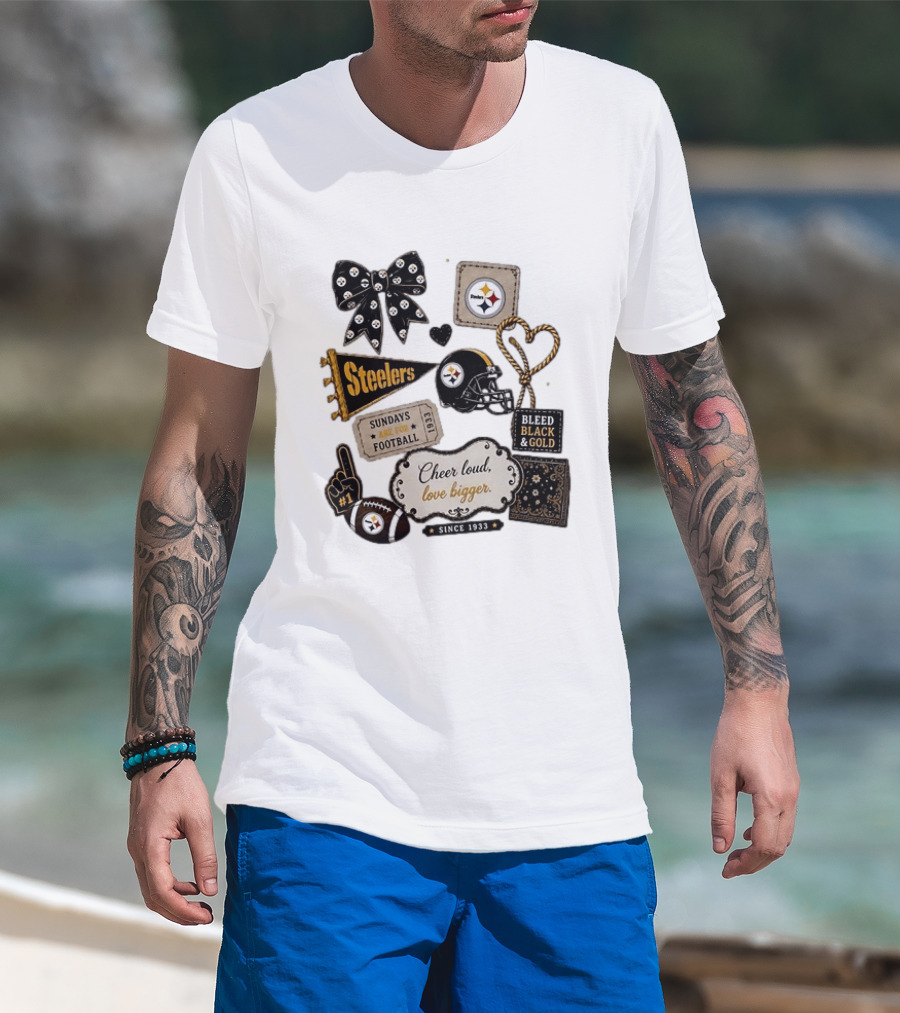 Pittsburgh Steelers Cheer Loud Love Bigger Steelers Sundays Are For Football Bleed Black And Gold Since 1933 T-Shirt