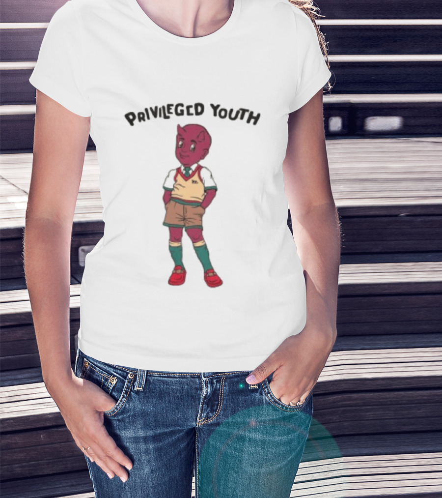 Privileged Youth Cartoon Devil Character Cream Independent Trading Co. Yearbook T-Shirt