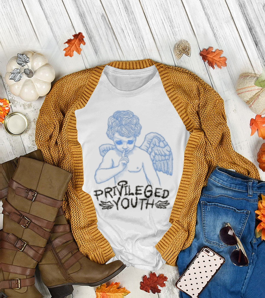 Privileged Youth Angel Blue Winged Figure Cream Color T-Shirt