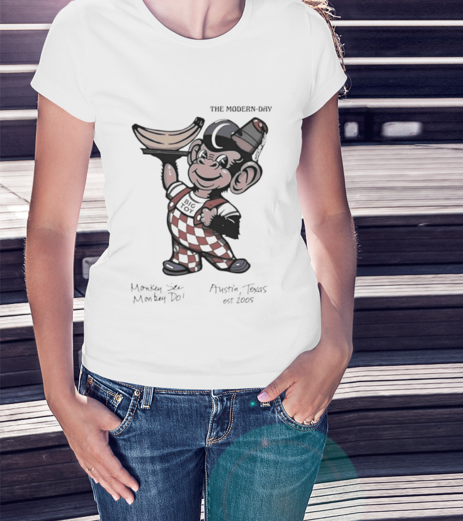 The Modern Day Big Toy Monkey See Monkey Do Austin Texas Est 2005 Vintage Cartoon T-Shirt