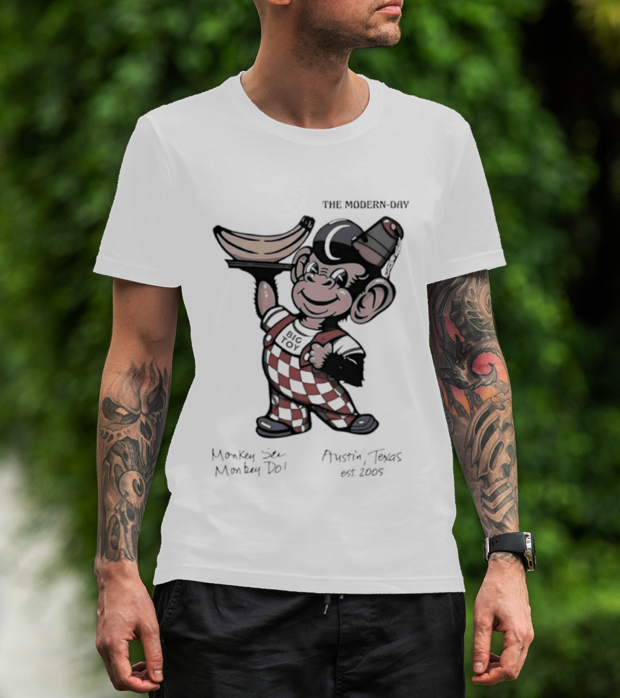 The Modern Day Big Toy Monkey See Monkey Do Austin Texas Est 2005 Vintage Cartoon T-Shirt