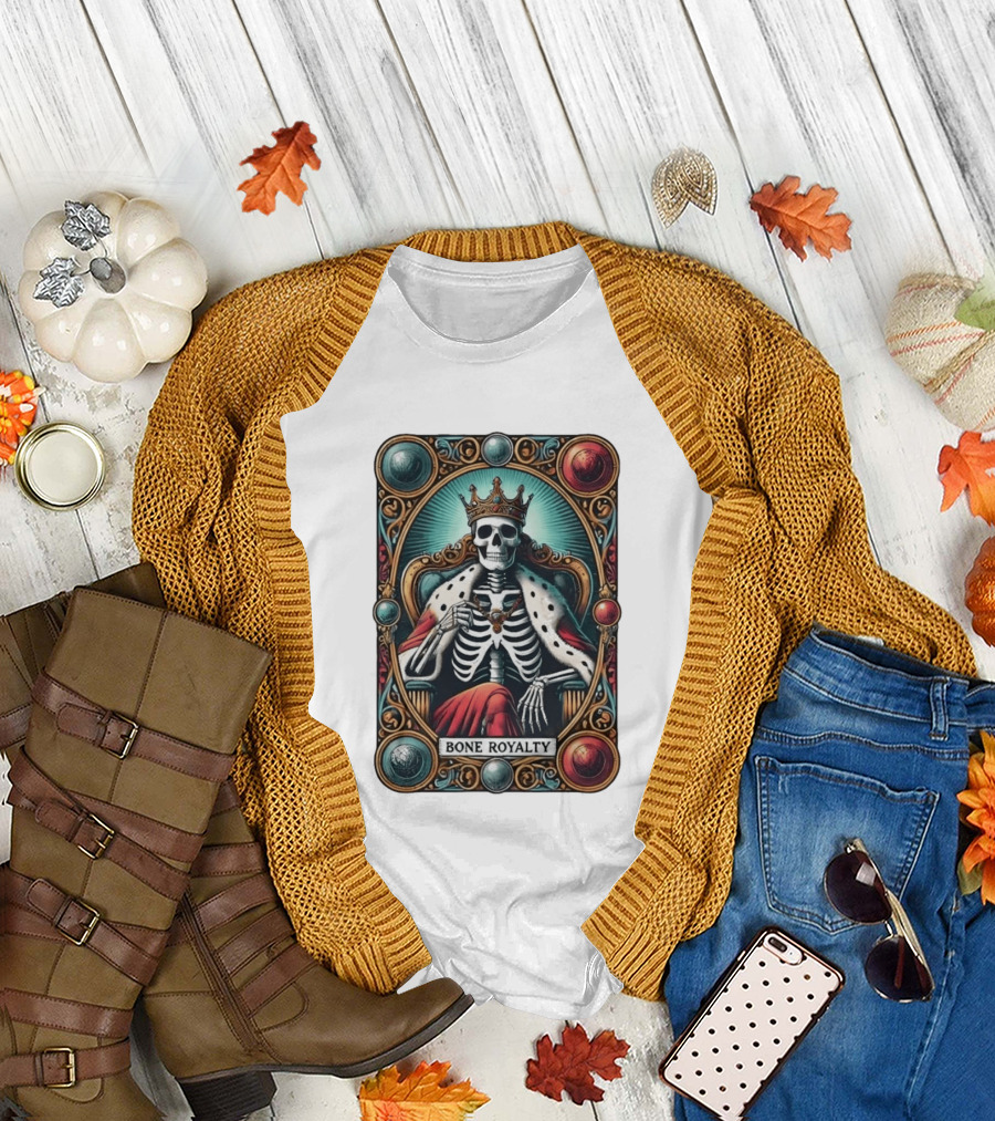 Bone Royalty Gothic Skeleton King Tarot T-Shirt