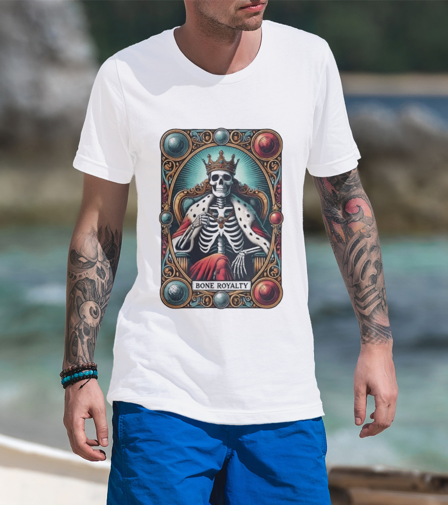 Bone Royalty Gothic Skeleton King Tarot T-Shirt