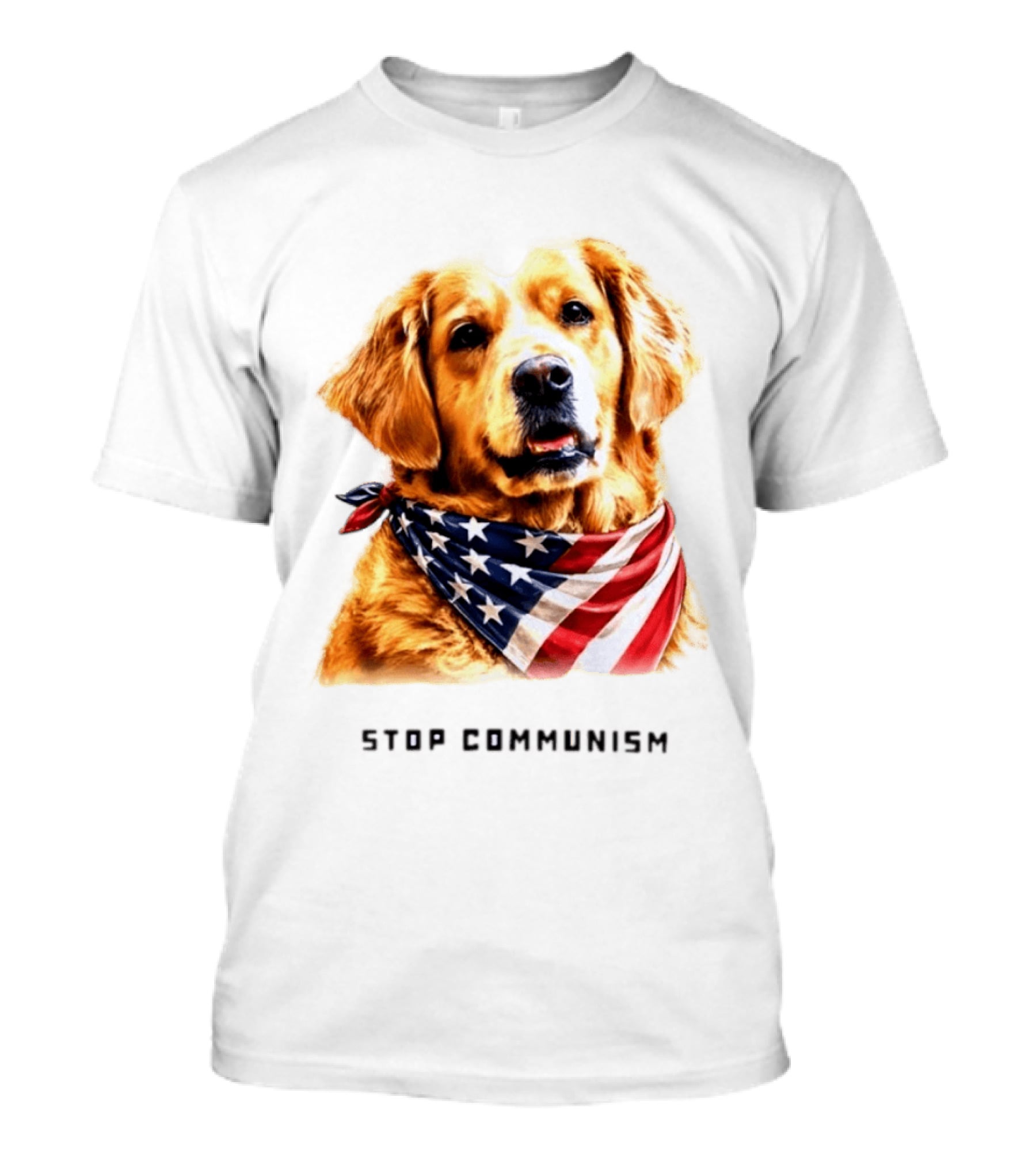 Golden Retriever Wearing American Flag Bandana Stop Communism T-Shirt