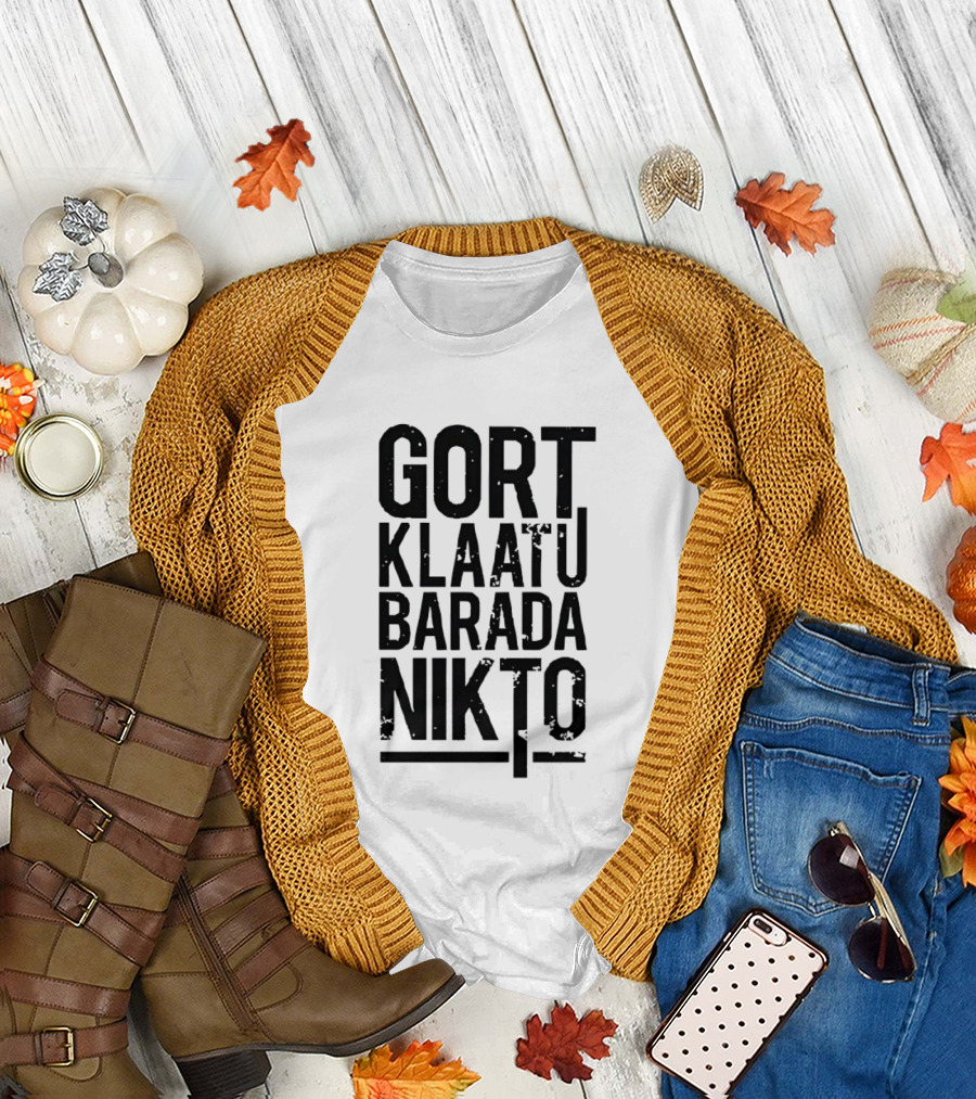 Gort Klaatu Barada Nikto Distressed The Day The Earth Stood Still T-Shirt