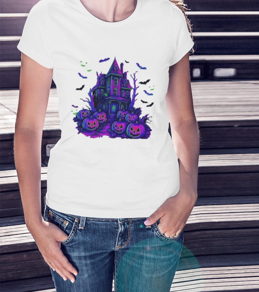 Halloween Bats Haunted House T-Shirt