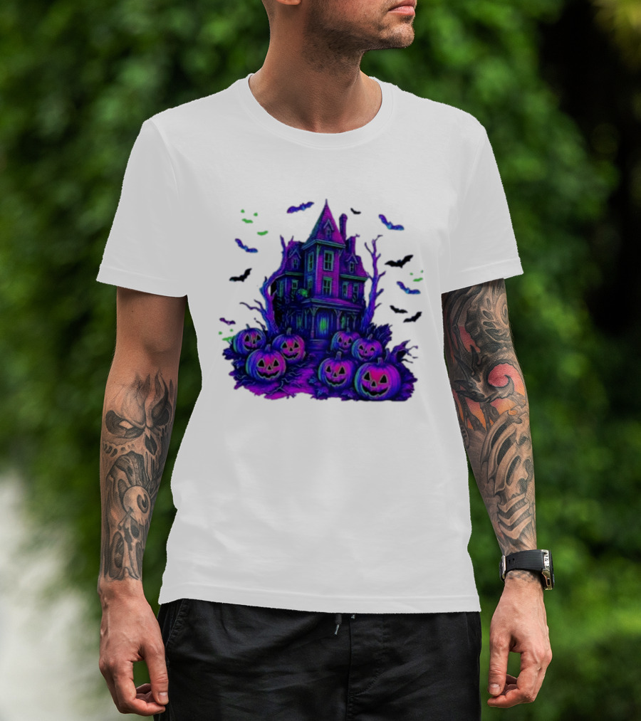 Halloween Bats Haunted House T-Shirt