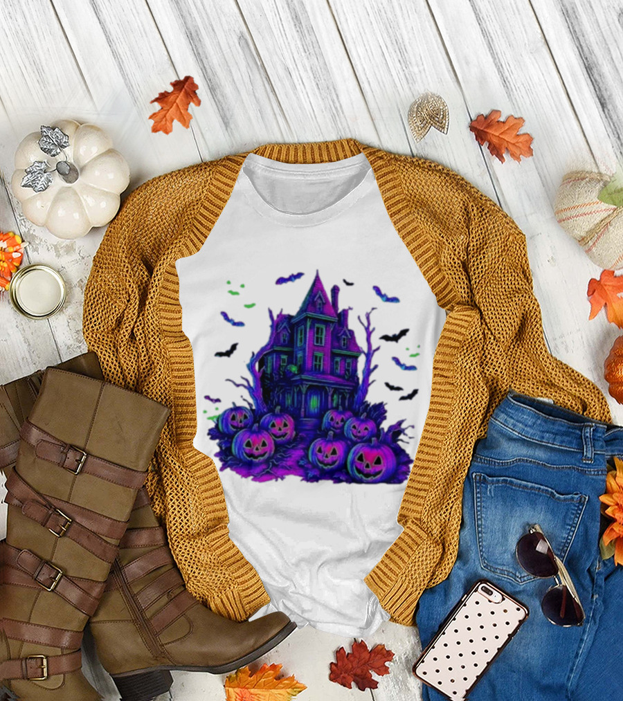 Halloween Bats Haunted House T-Shirt